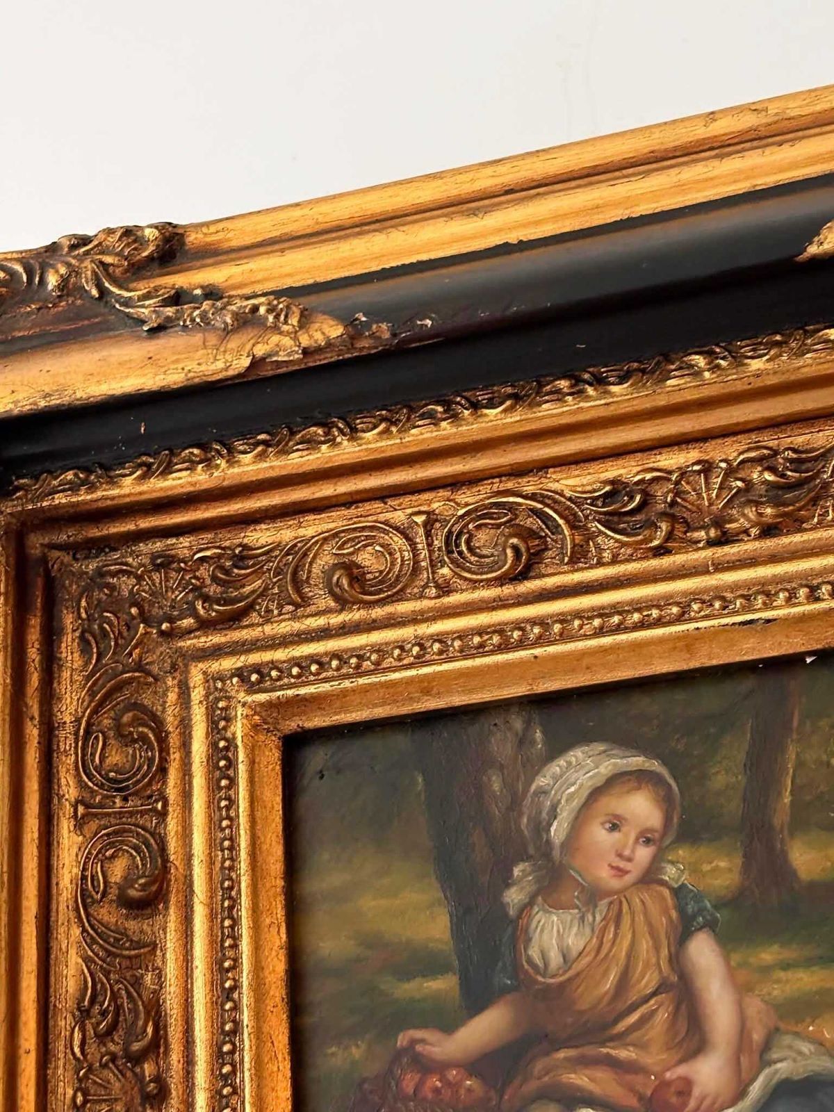 Vintage Framed Oil Painting Of A Girl – Signed Rt – Biggs & Sons Frame photo vintage