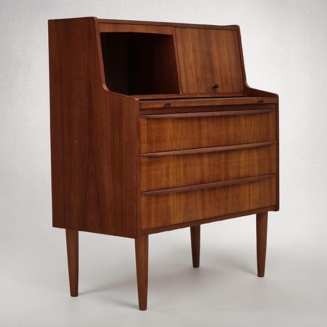 1970s, Danish Chest Of Drawers With A Folding Mirror, Teak Wood.