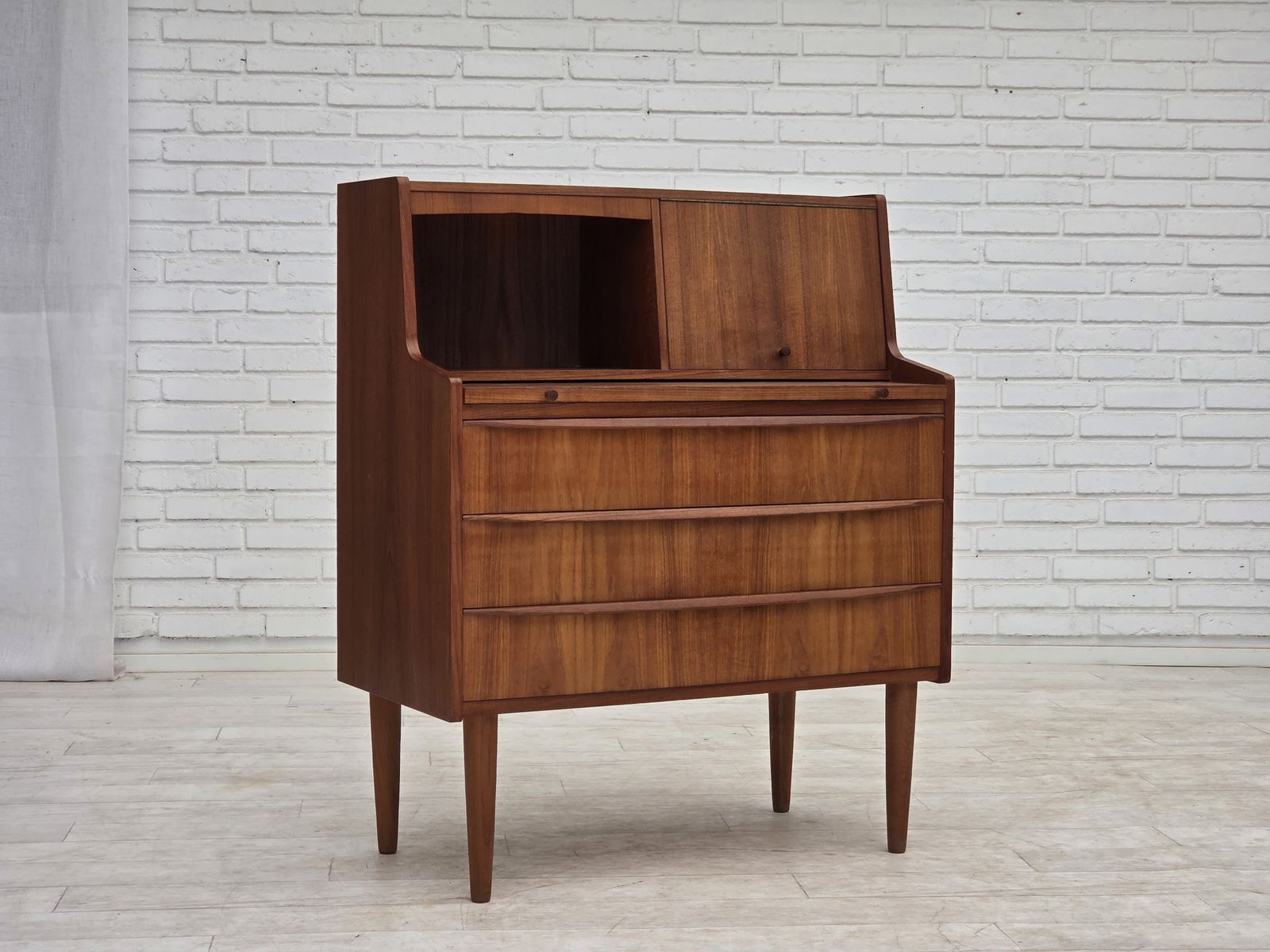 1970s, Danish Chest Of Drawers With A Folding Mirror, Teak Wood. photo furniture