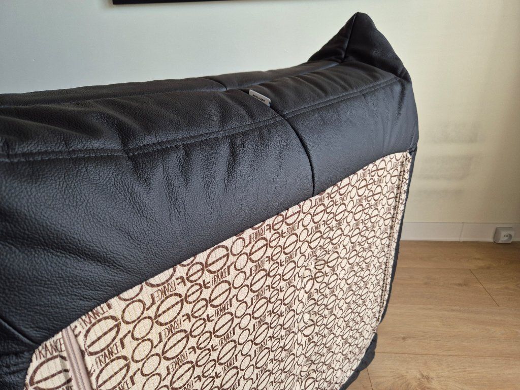 photo furniture Michel Ducaroy For Ligne Roset Black Leather Togo Sofa And Pouf, Set Of 2