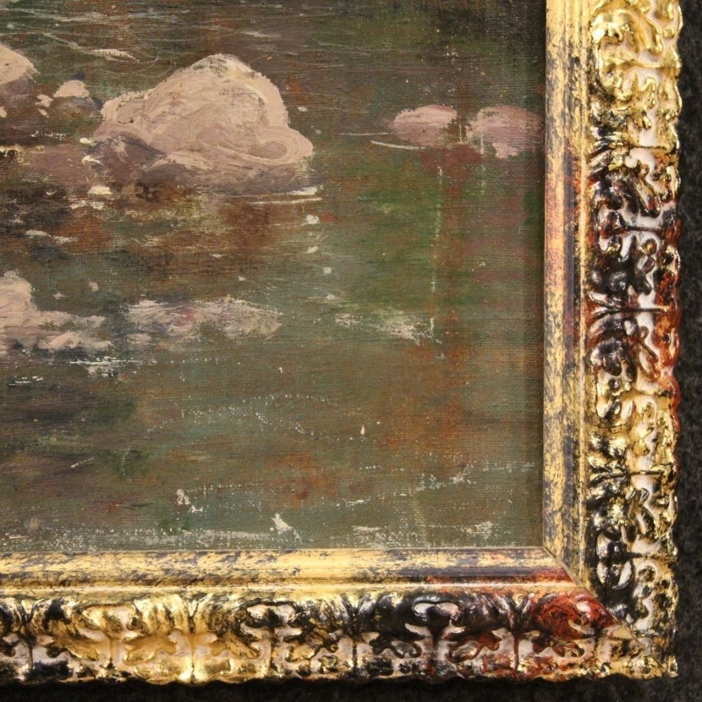 Tableau signé, paysage, huile sur toile, XIXe siècle photo vintage