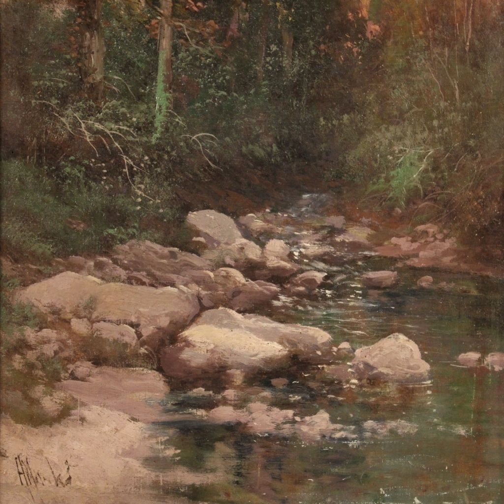 photo furniture Tableau signé, paysage, huile sur toile, XIXe siècle