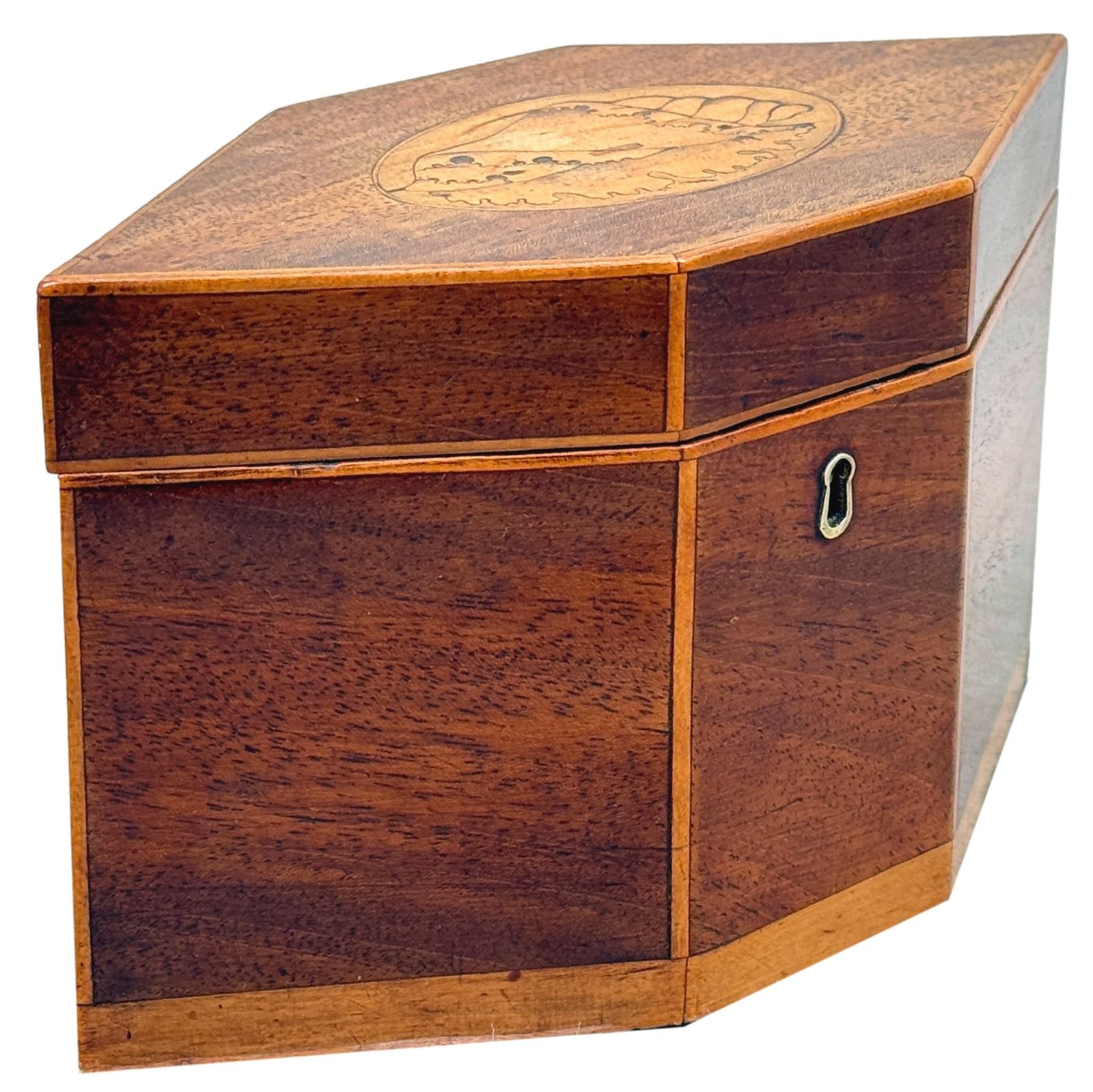 Georgian Hexagonal Shaped Mahogany Tea Caddy 18th Century (England, Circa 1790) photo vintage