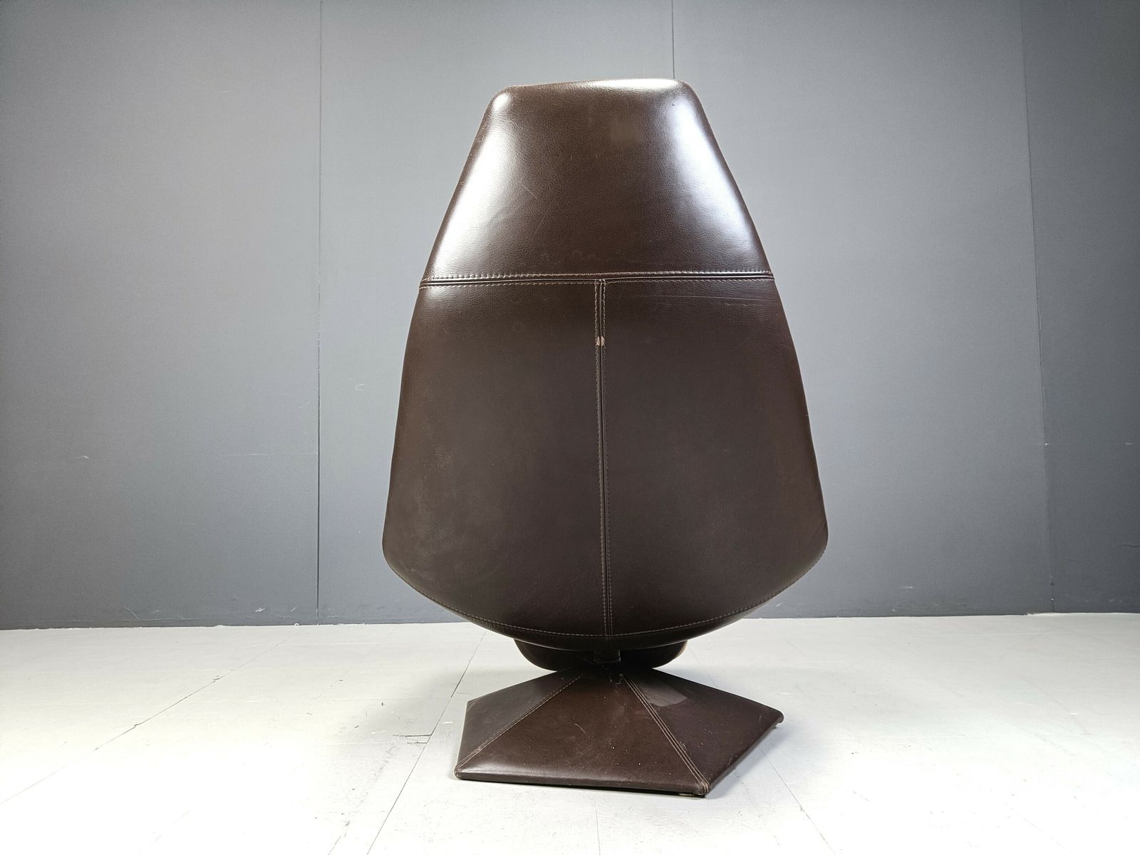Vintage Leather Swivel Chair With Ottoman, 1970s photo furniture