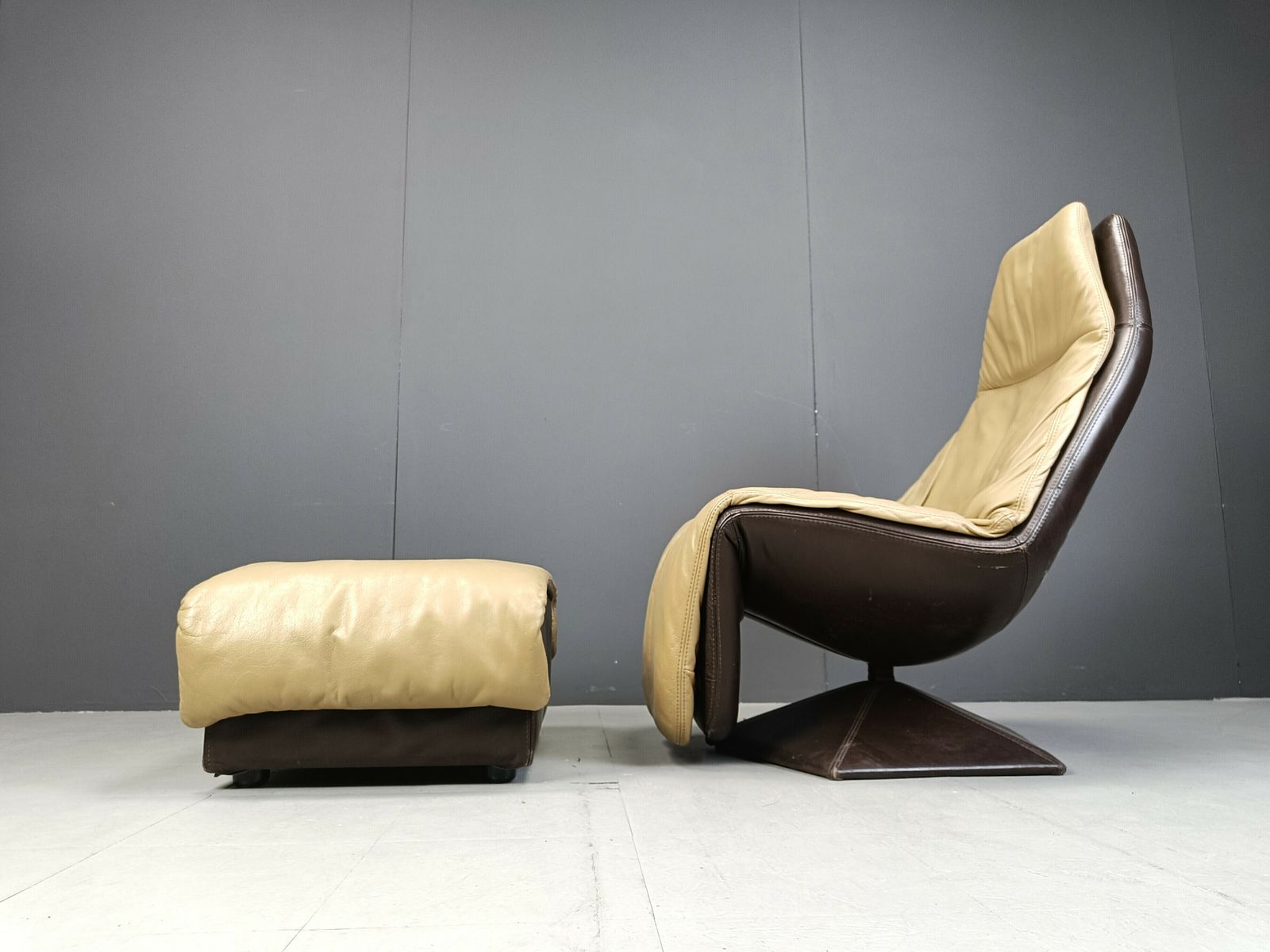 Vintage Leather Swivel Chair With Ottoman, 1970s photo Furniture