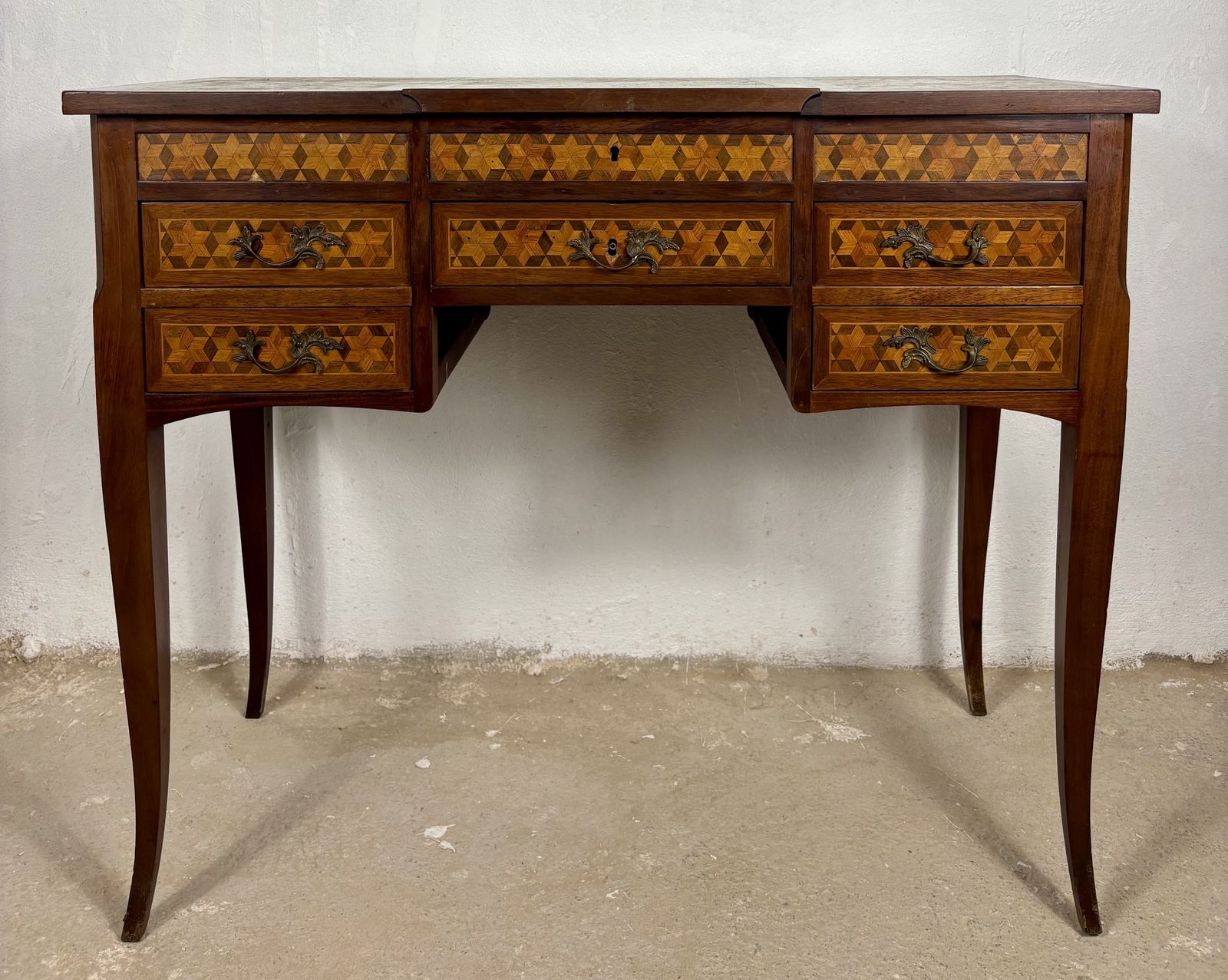 Early 20th Century Spanish Marquetry Vanity Desk With Drop Leaves photo for sale