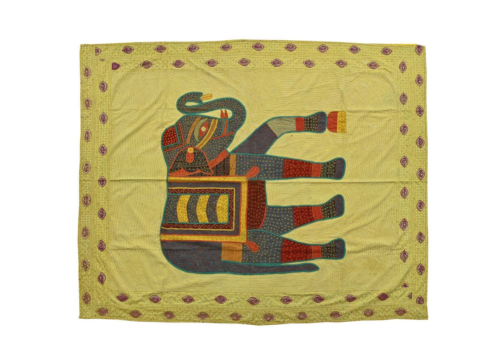 Vintage Elephant Print Cotton Bedcover – Handmade Yellow Indian Bed Sheet, Boho Animal Tapestry