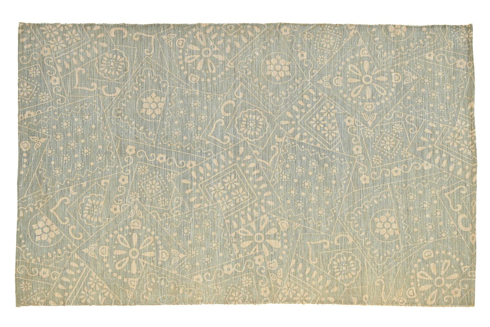 Printed Mandala Dhurrie Rug: 5x8 Rajasthani Beige Grayish Cotton Rug photo furniture