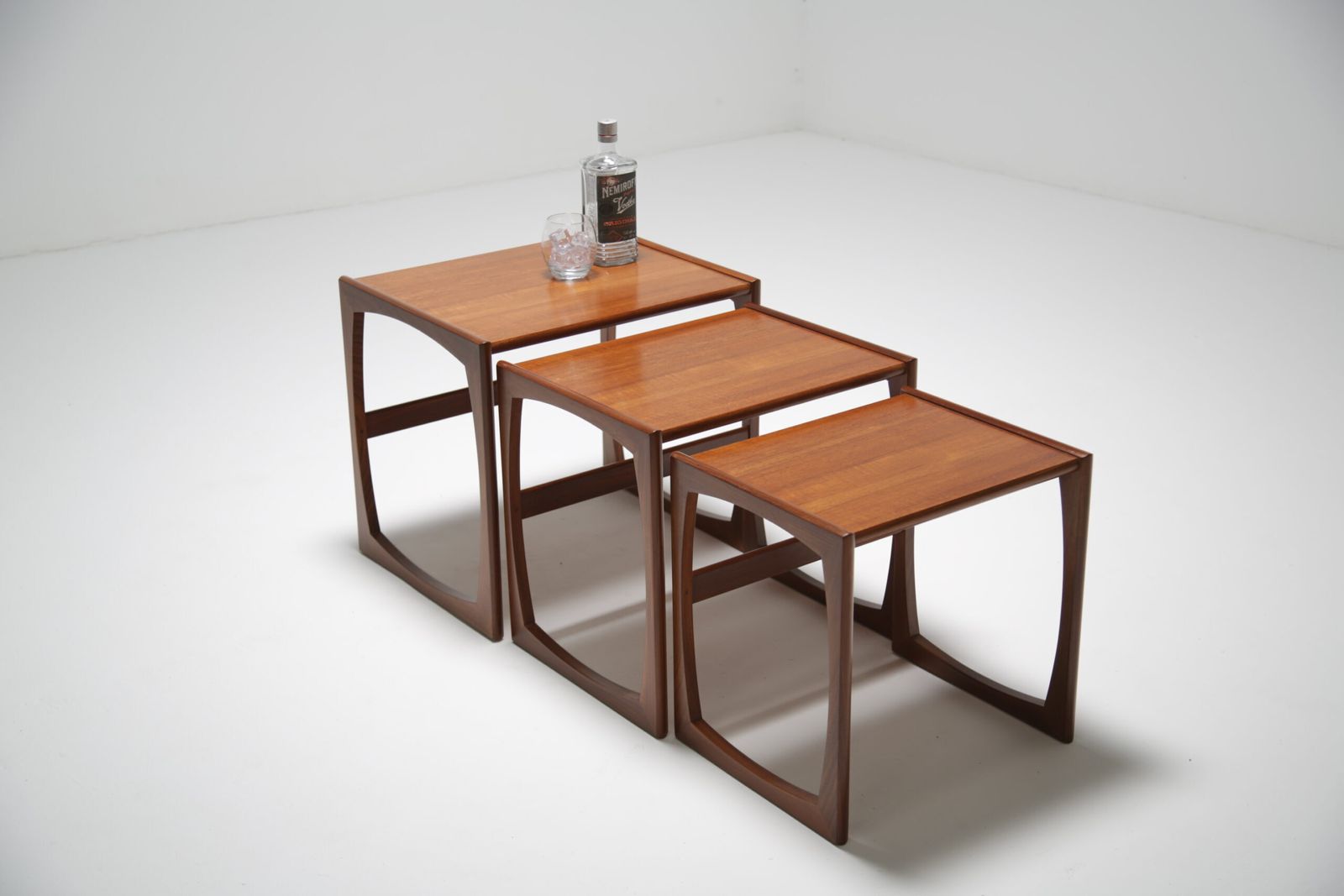 G Plan Quadrille Nest Of Tables: Iconic Teak & Afromosia ‘Sled Leg’ Trio By R. Bennett, Uk, 1960s photo furniture