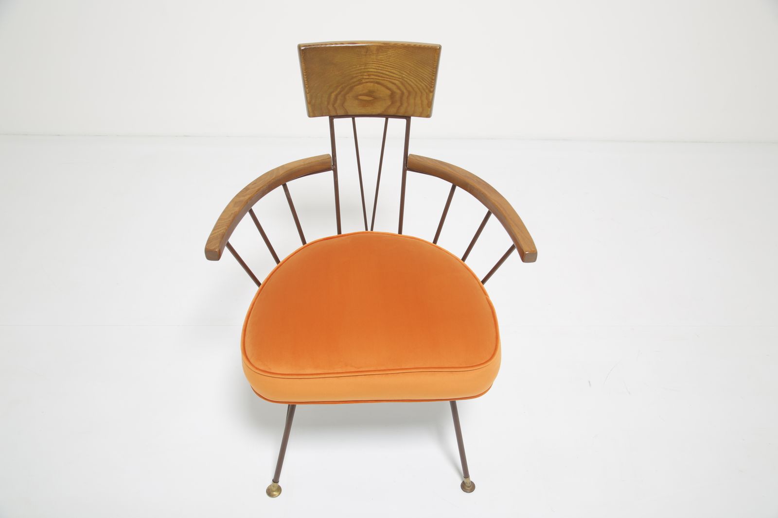 Richard Mccarthy “Iron Age” Armchair: Ash & Wrought Iron In Orange Velvet For Selrite, 1950s. photo for sale