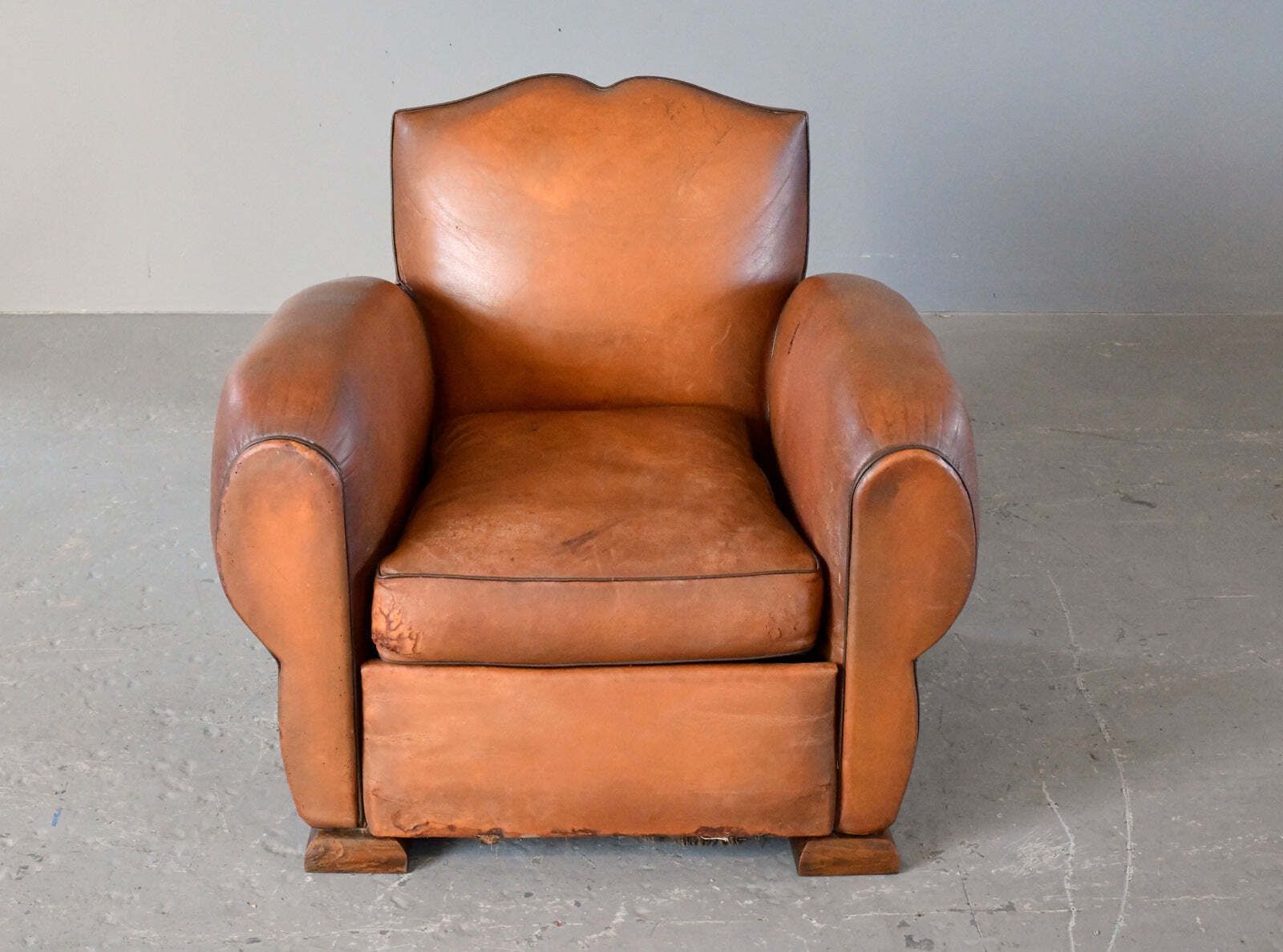 French Moustache Backed Art Deco Leather Armchair Circa 1920s photo furniture