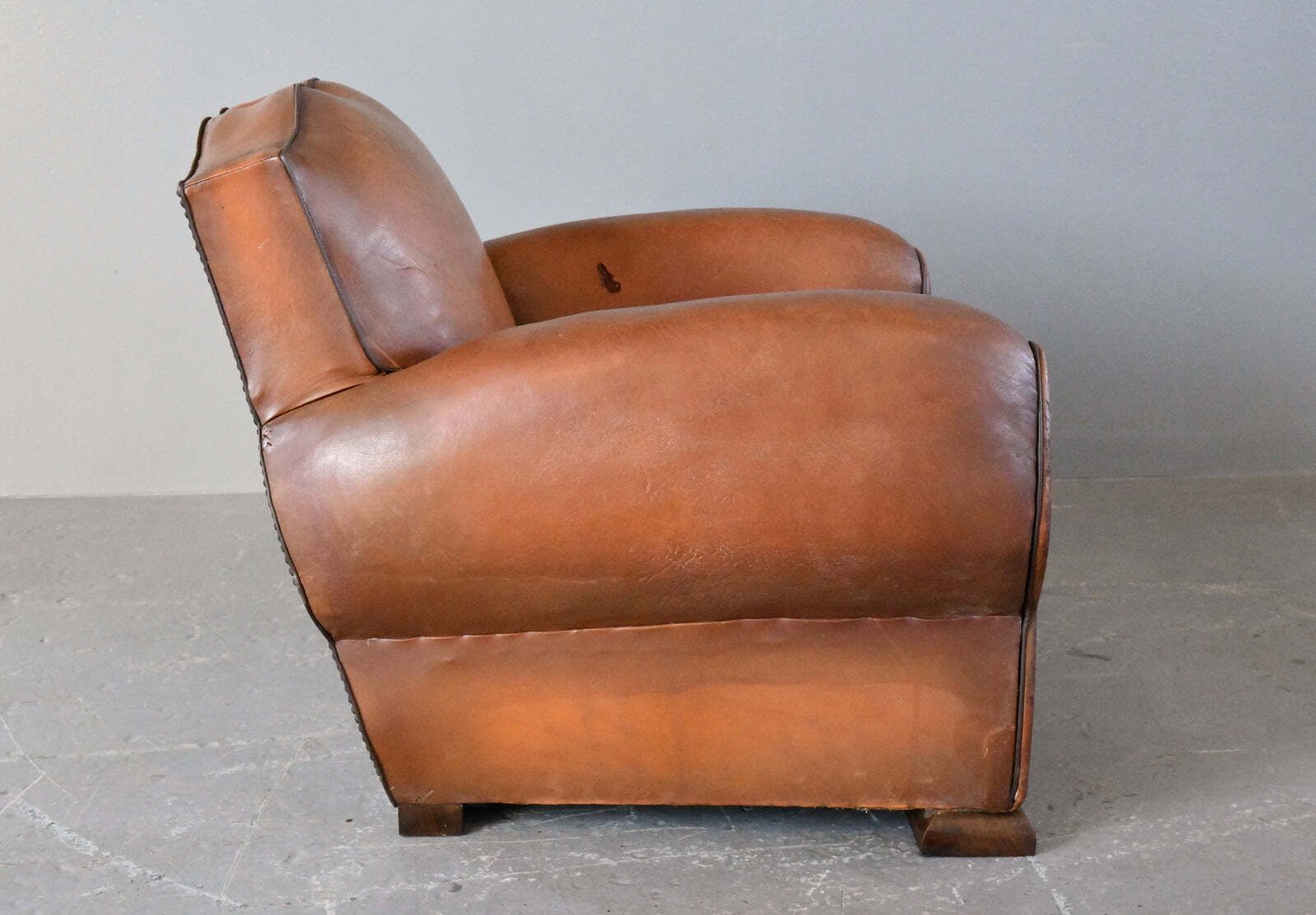French Moustache Backed Art Deco Leather Armchair Circa 1920s photo 895.0