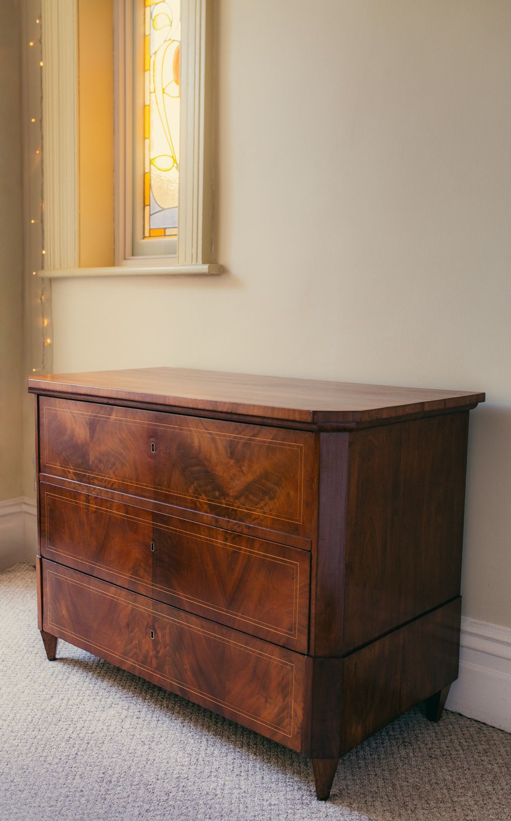 19th Century Biedermeier Walnut Chest Of Drawers With Canted Corners photo for sale