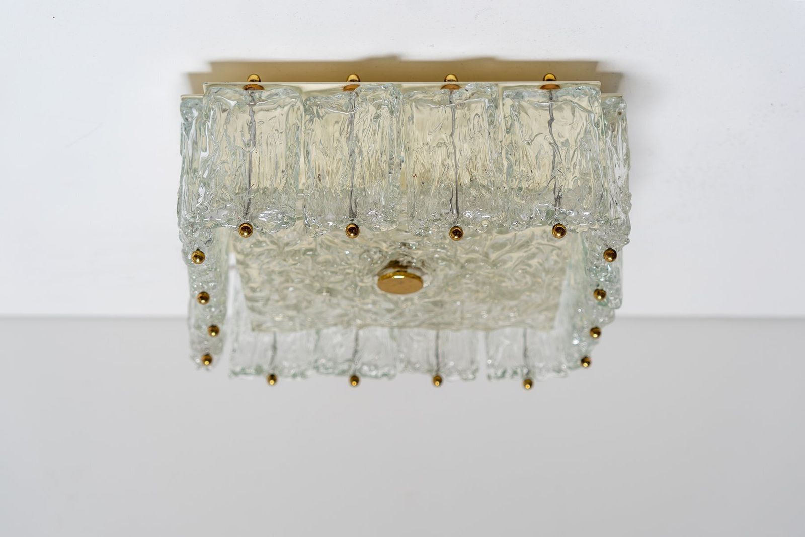 Large Ice Glass And Brass Ceiling Light By Barovier And Toso, 1960s