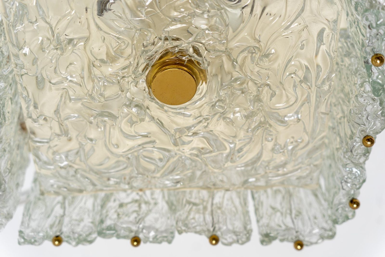 Large Ice Glass And Brass Ceiling Light By Barovier And Toso, 1960s photo Lighting