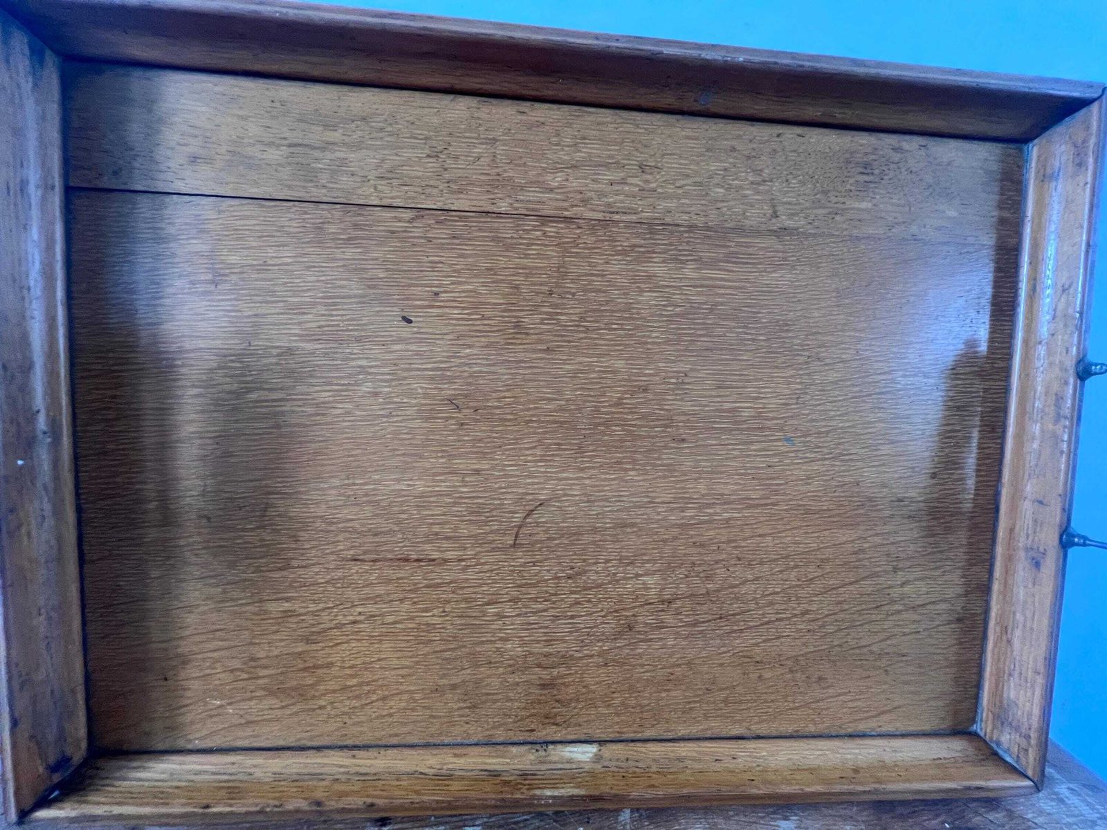 Antique Edwardian Oak Serving Tray | Large 19th Century Butler's Tea Tray With Turned Spindle Handles | Dark Wood Rustic Farmhouse Decor photo for sale