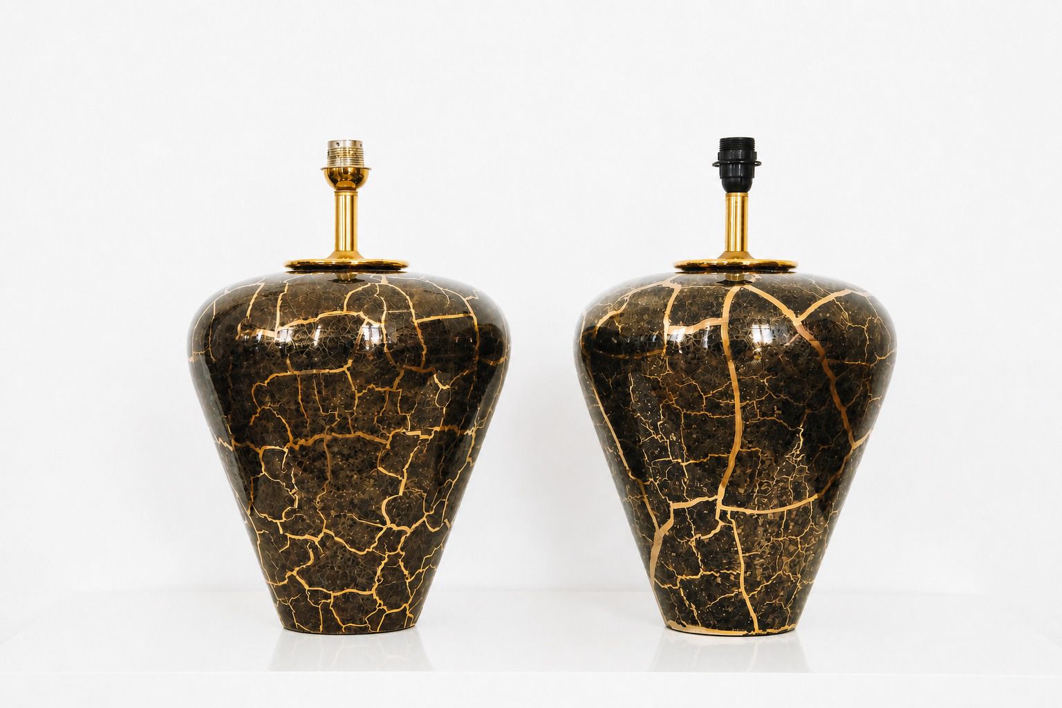 20th Century Pair Of Baluster Shaped Table Lamps In Glazed Black & Gold Ceramic photo furniture