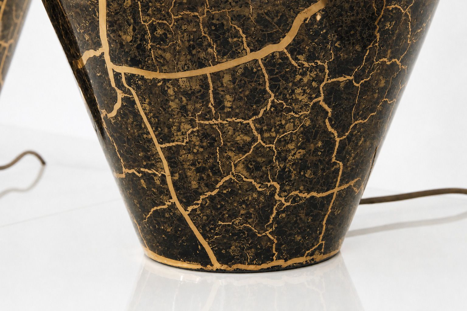950.0 20th Century Pair Of Baluster Shaped Table Lamps In Glazed Black & Gold Ceramic photo