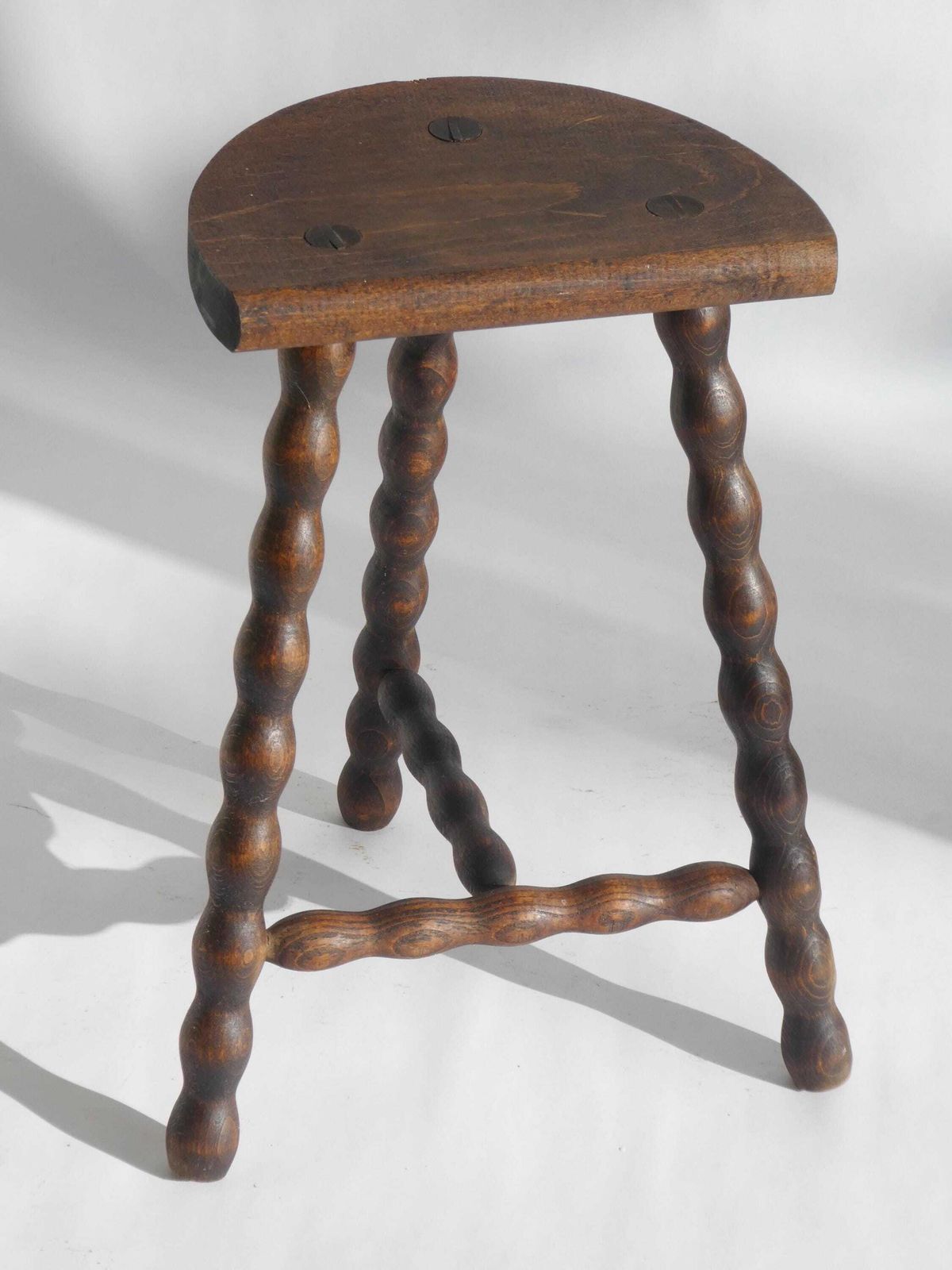 French Antique Bobbin Stool, Wooden Milking Stool, Tripod Barley Twist Stool, Farmhouse Decor photo 226.0