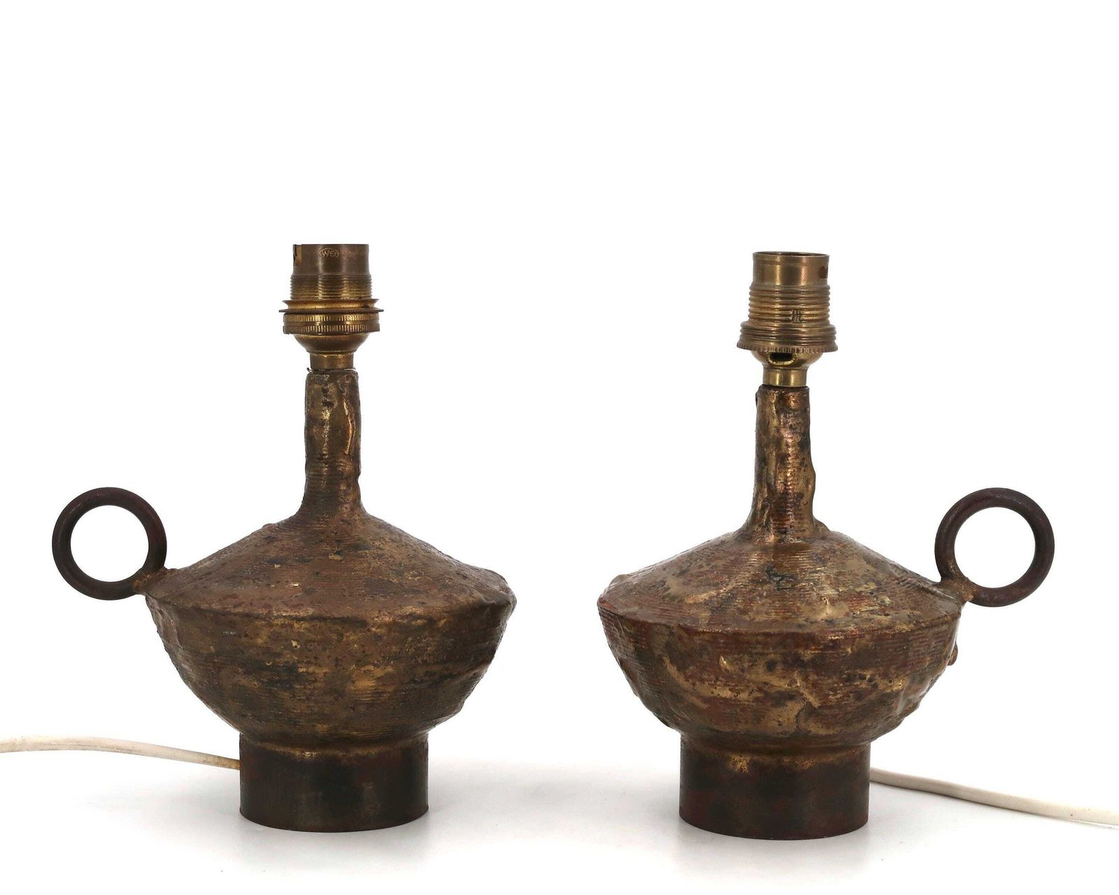 Paar Metalen Tafellampen Van Max Bré, Ca. Jaren 1950 / Woondecoratie, Koper, Messing, Vintage, Folk, Mediterrane Inspiraties