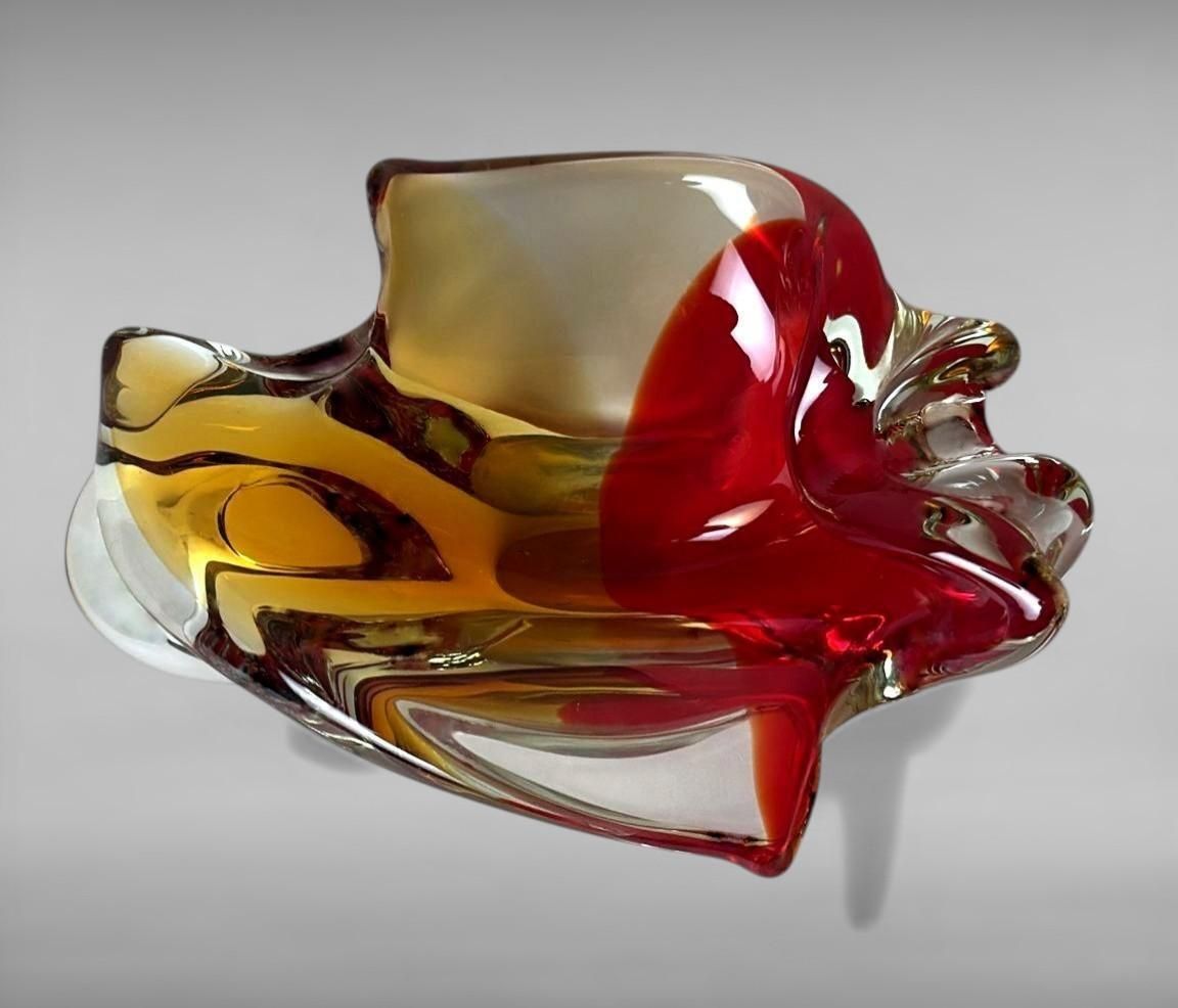 Murano Sommerso Glass Centerpiece, Multicolored Italian Art Glass photo vintage