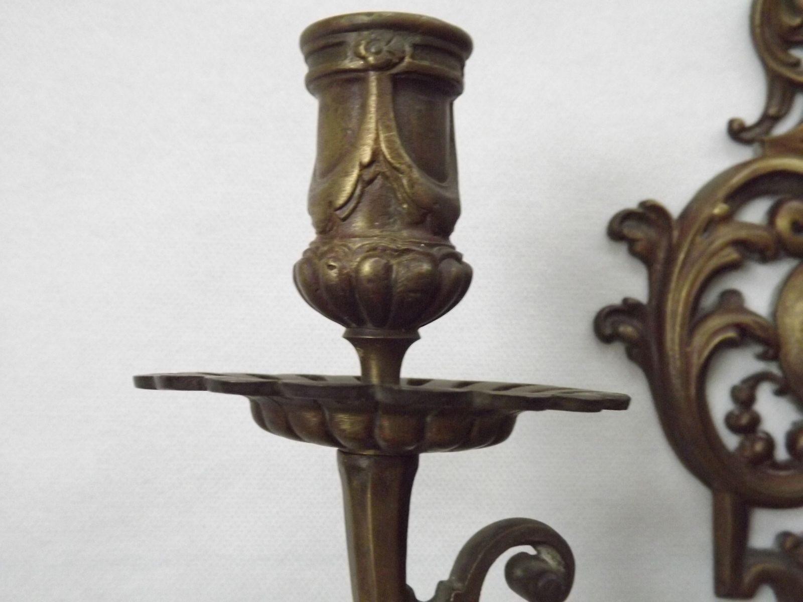 photo furniture Pair Of Large Heavy Victorian Bronze Triple Wall Sconces Griffin Acanthus & Flower Detail