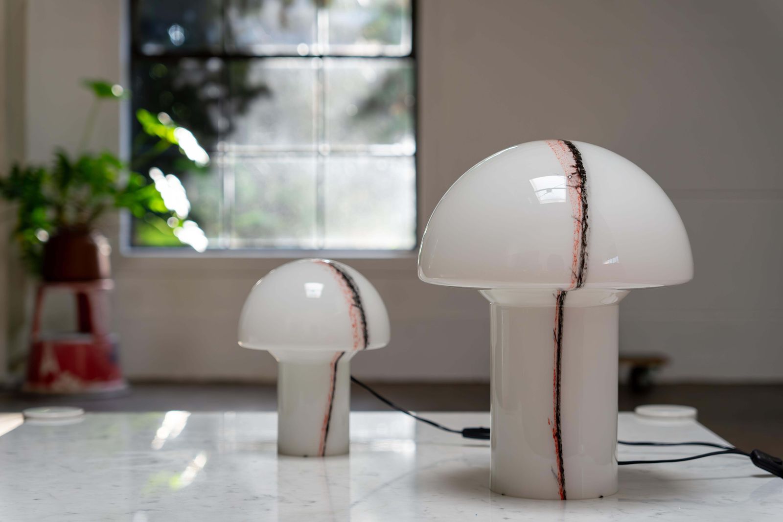 Pair Of 'Lido' Glass Mushroom Table Lamps By Peill & Putzler, Germany, 1970s photo for sale