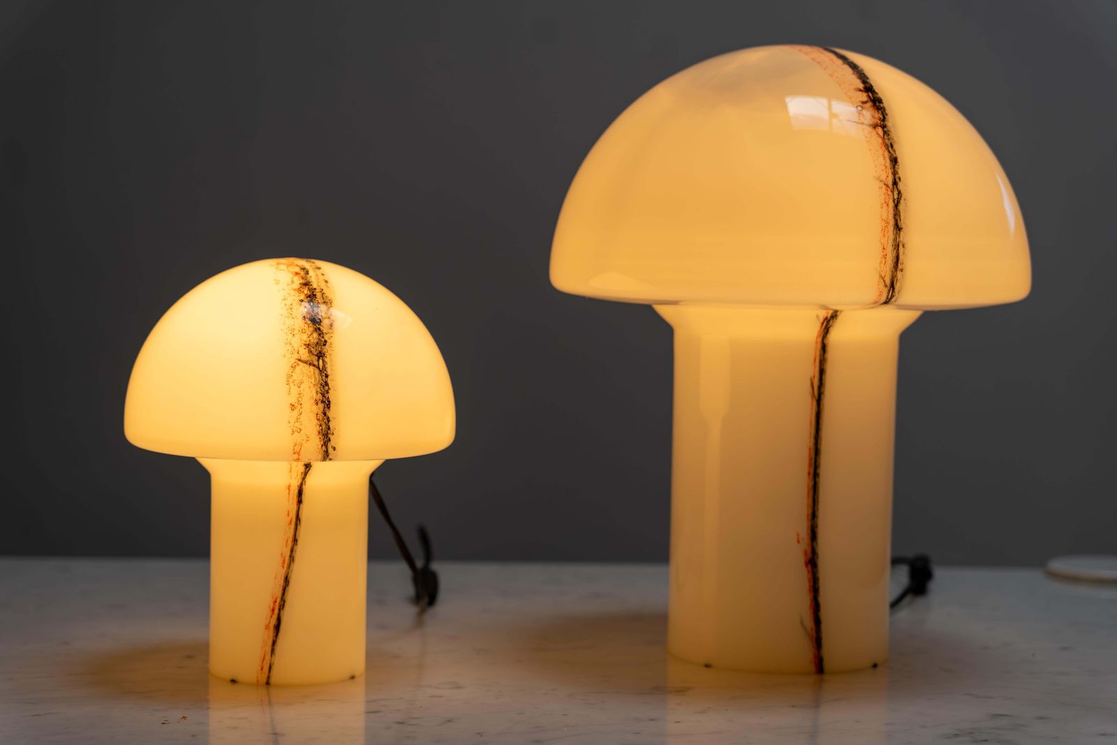photo furniture Pair Of 'Lido' Glass Mushroom Table Lamps By Peill & Putzler, Germany, 1970s