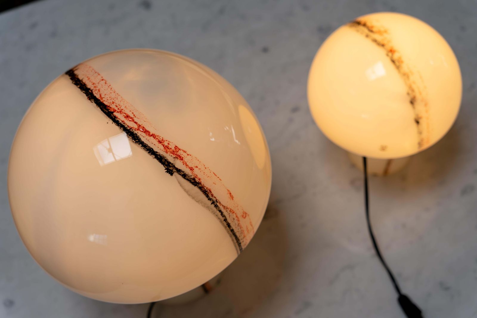 Lighting Pair Of 'Lido' Glass Mushroom Table Lamps By Peill & Putzler, Germany, 1970s photo