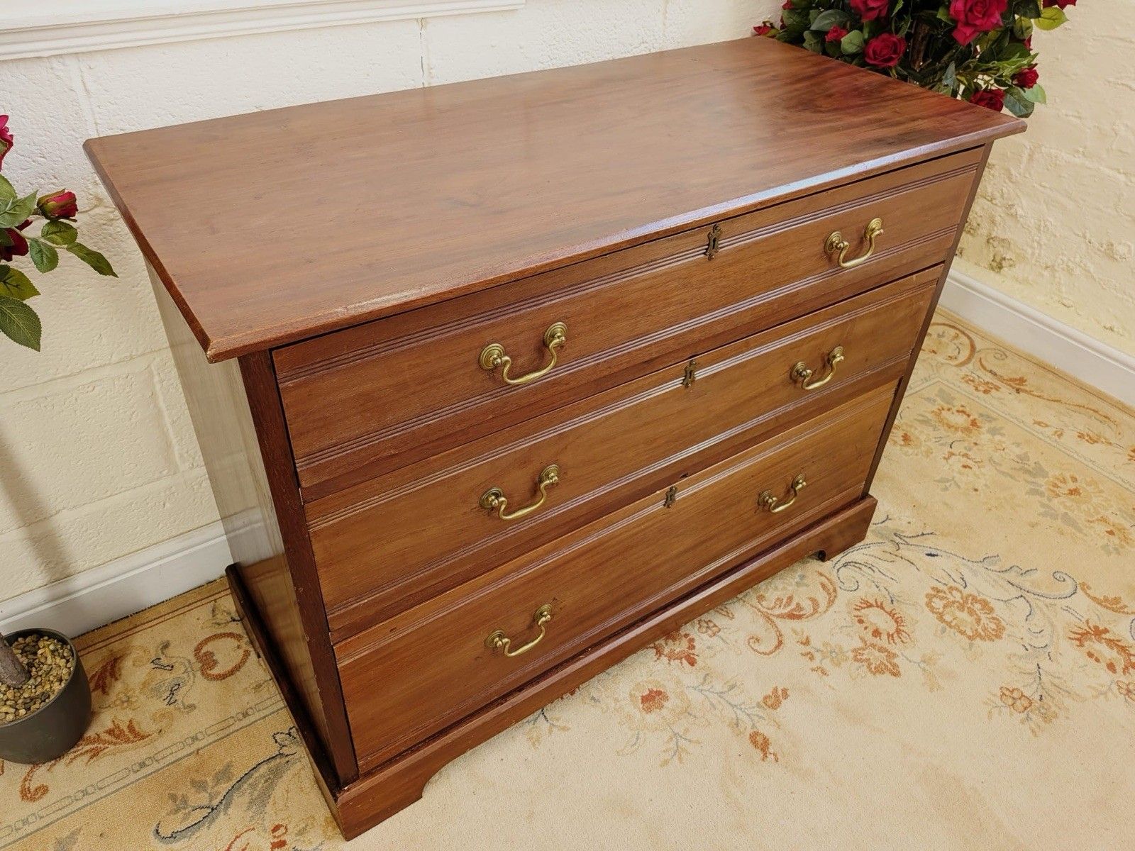 Edwardian Solid Walnut Graduating Chest Of Drawers photo furniture