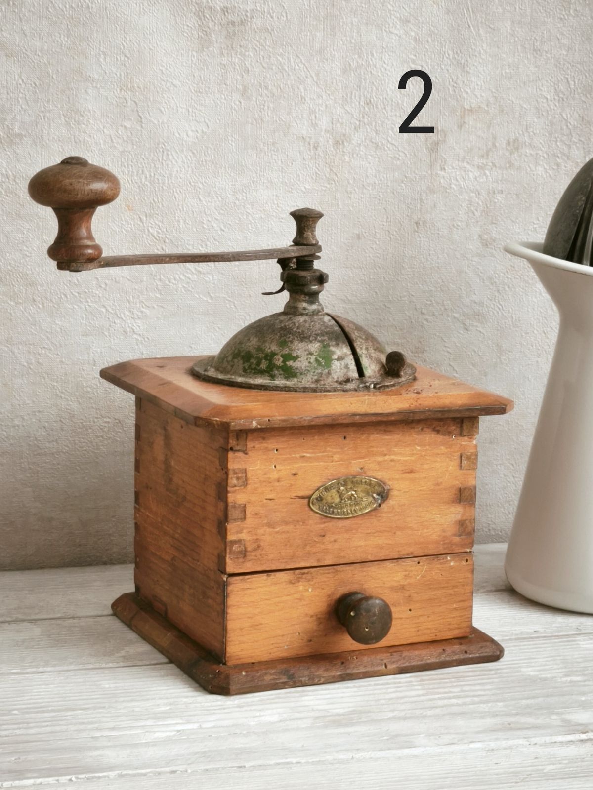 Antique Peugeot Freres Coffee Grinder: Rustic French Farmhouse Decor