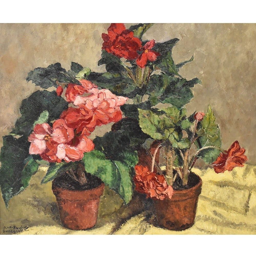 Still Life Flowers Painting, Spring Floral, Geraniums Or Begonias, Oil On Canvas, XX. photo for sale
