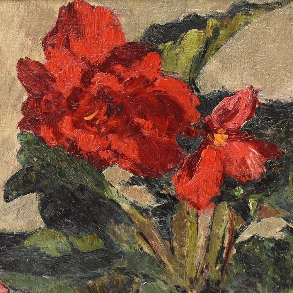 Still Life Flowers Painting, Spring Floral, Geraniums Or Begonias, Oil On Canvas, XX. photo buy