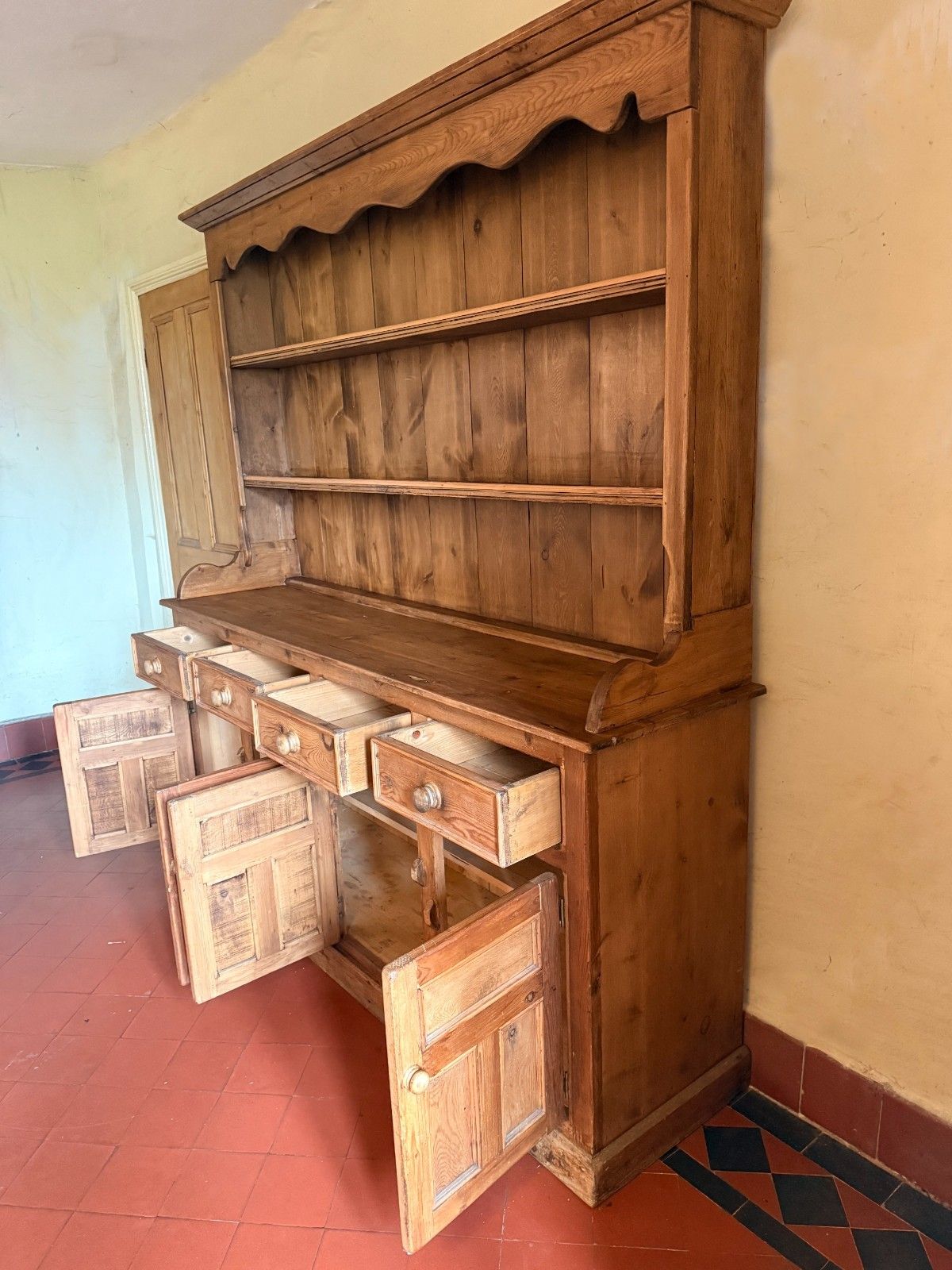 Welsh Vintage Large Rustic Kitchen Farmhouse Reclaimed Statement Pine Dresser photo vintage