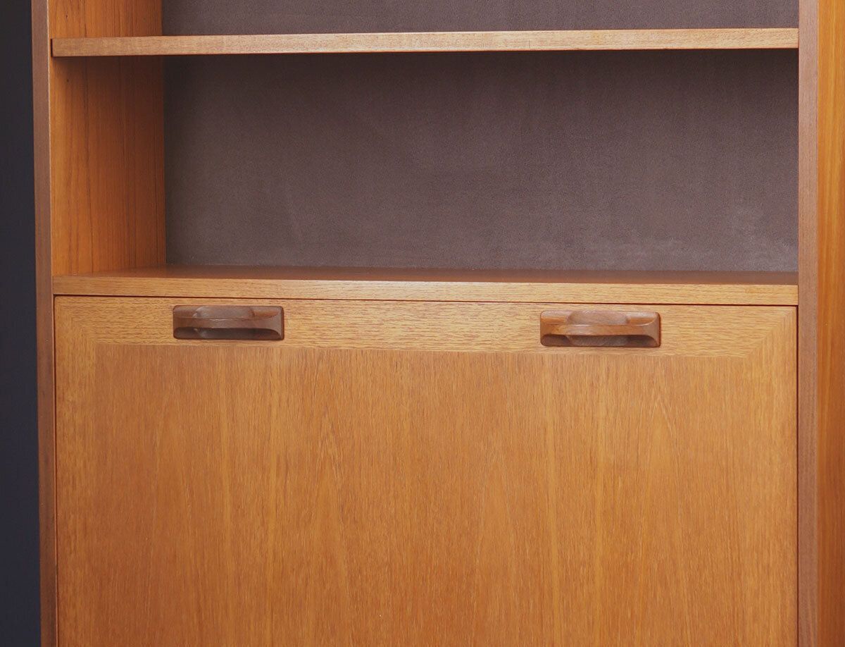 Vintage G Plan Sierra 1960s Teak Grey Display Drinks Cabinet Bookcase On Hairpin Legs Or Teak Angled Tapered Wooden Feet photo 295.0