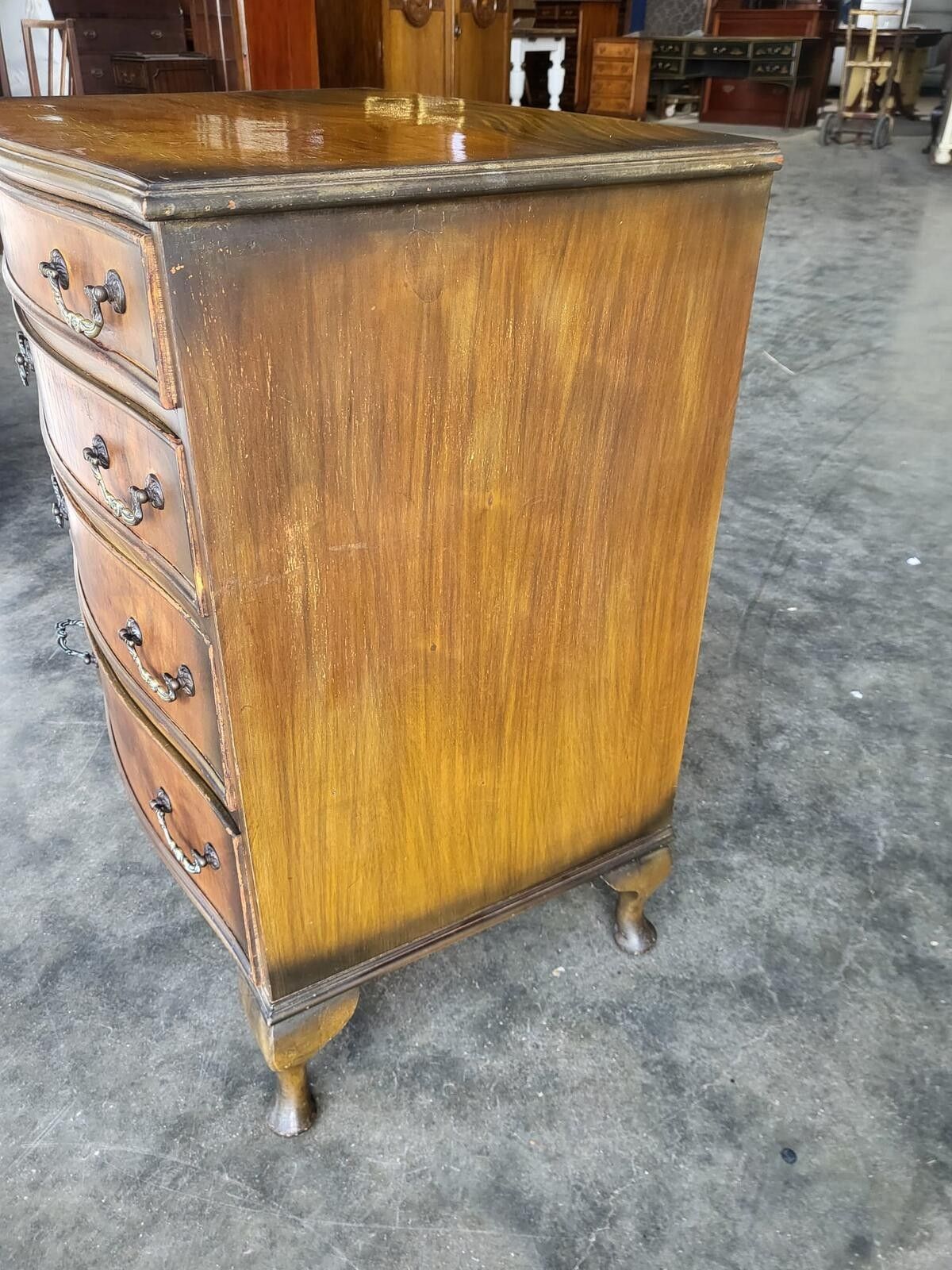 Antique Repro Serpentine Small Chest Of Drawers Cabriole Legs photo vintage