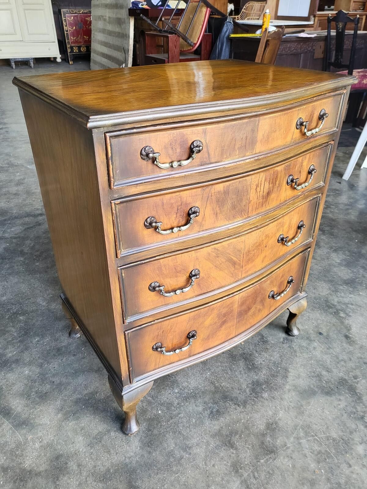 195.0 Antique Repro Serpentine Small Chest Of Drawers Cabriole Legs photo