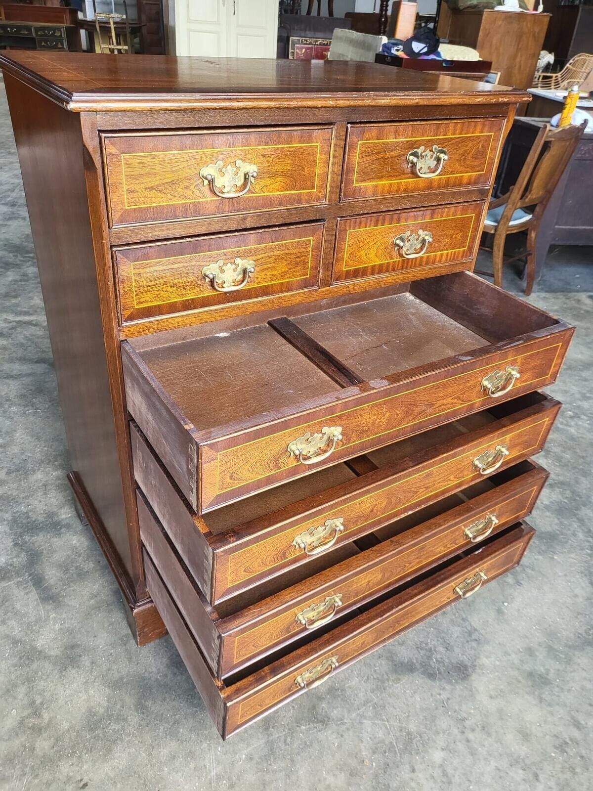 Antique Repro Inlaid 4 Over 4 Chest Of Drawers Bracket Feet photo 325.0