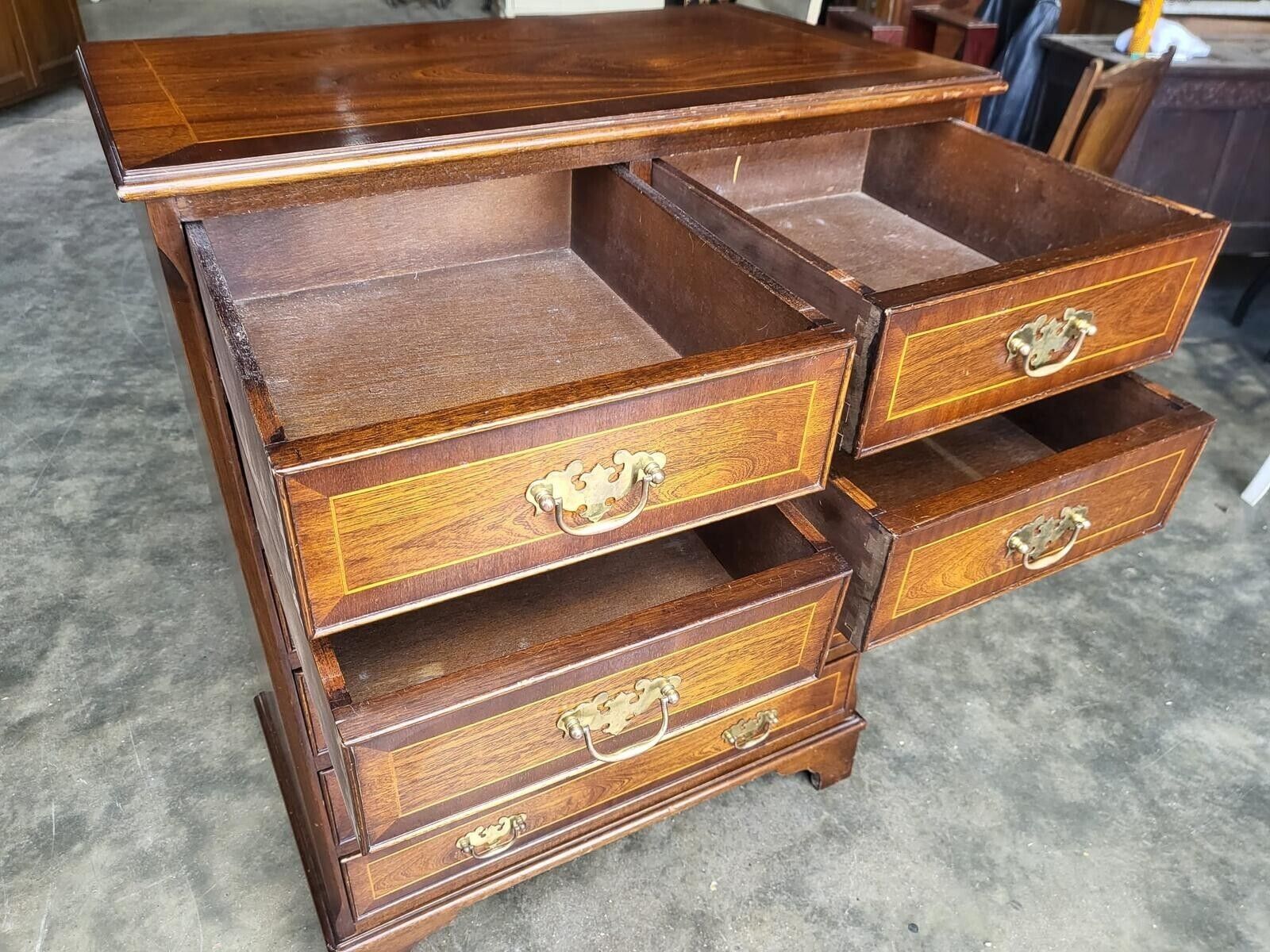 photo buy Antique Repro Inlaid 4 Over 4 Chest Of Drawers Bracket Feet
