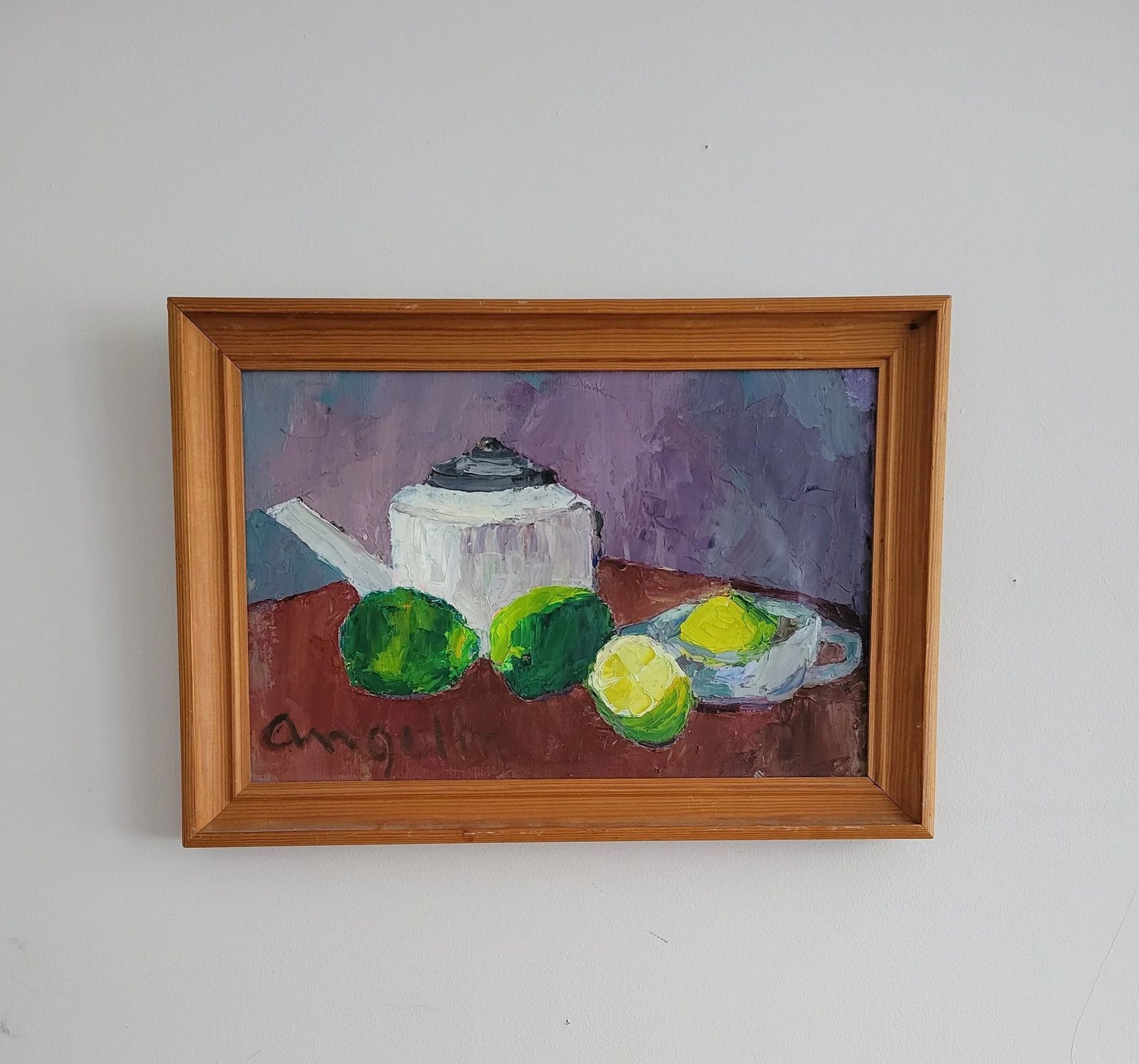 Art Citrus Fruits And Teapot  Original Mid Century Still Life photo