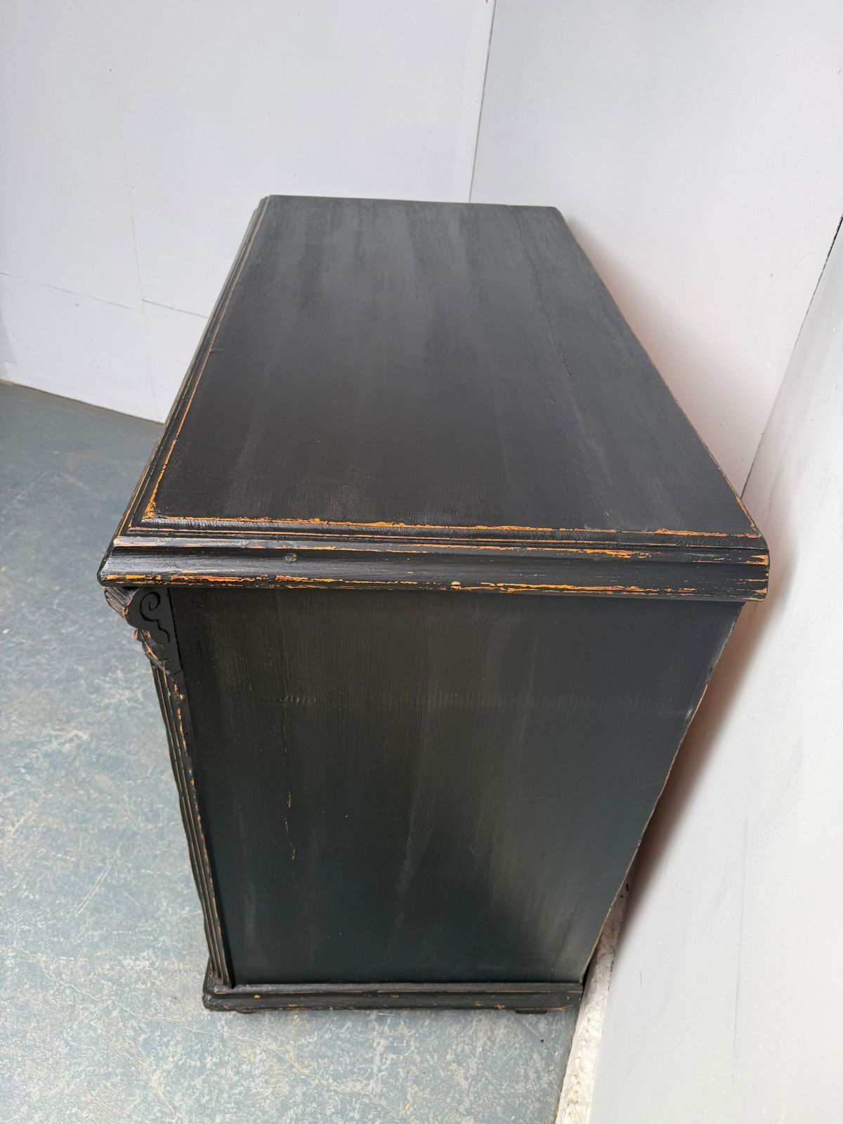 photo for sale A Rare Original Hungarian Georgian Pine Black 3 Drawer Chest Of Drawers