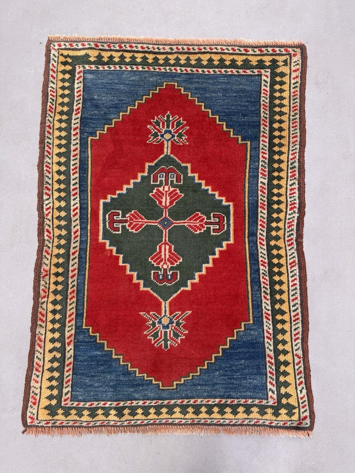 Turkish Kazak Rug Oriental 140x97 Cm Vintage Tribal Carpet, Red And Blue