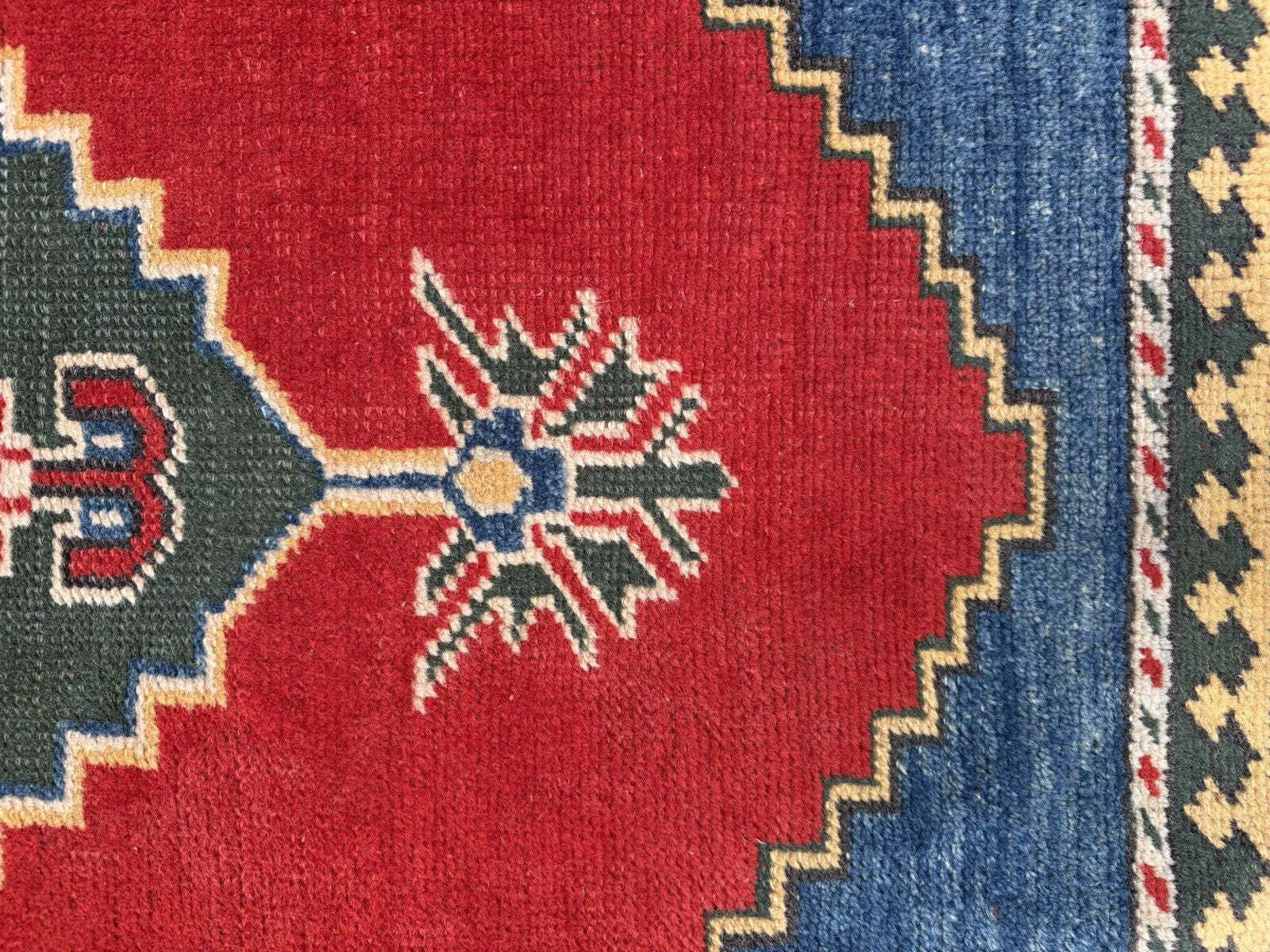 Turkish Kazak Rug Oriental 140x97 Cm Vintage Tribal Carpet, Red And Blue photo buy