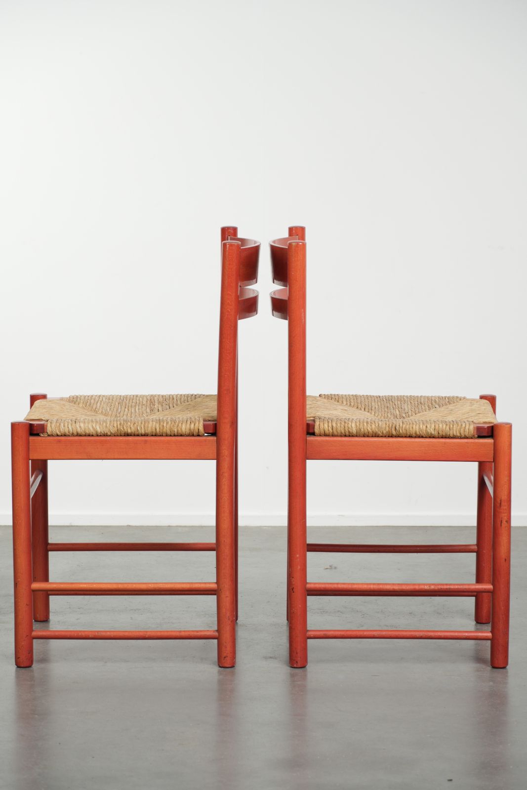 Set Of Two Nice Red Vintage Wooden Chairs From The 70s With A Woven Cane Seat photo Furniture