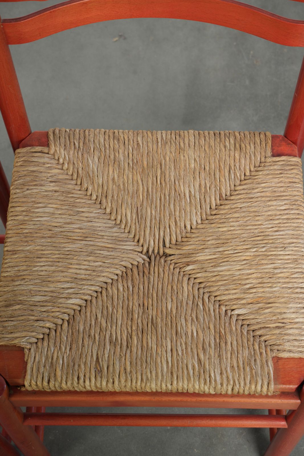 Set Of Two Nice Red Vintage Wooden Chairs From The 70s With A Woven Cane Seat photo 293.0