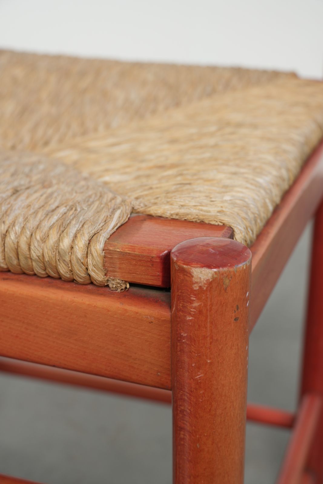 photo for sale Set Of Two Nice Red Vintage Wooden Chairs From The 70s With A Woven Cane Seat