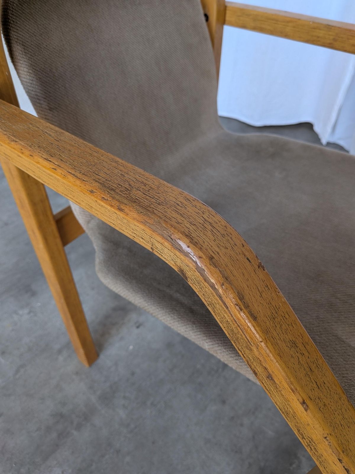 Vintage Beech Wood Dining Chair: 1970s Space Age Gray Fabric photo buy