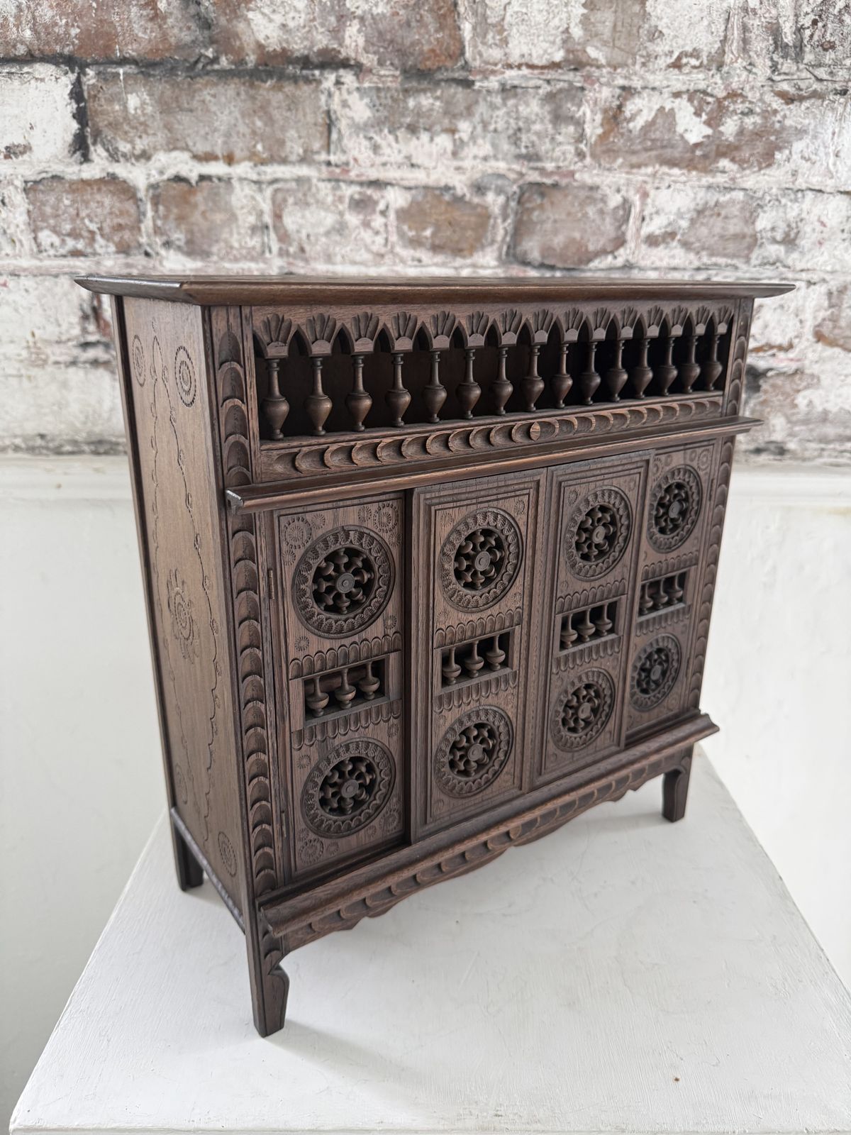 Furniture Breton Miniature Apprentice Piece Wheel Cabinet, Carved Chestnut, Late 19th/Early 20th Century photo