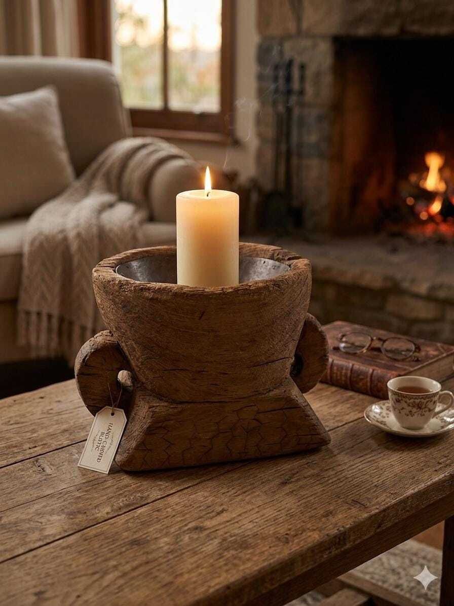 Antique Indian Seed Sower Candle Holder | Hand Carved Teak Wabi Sabi Stand