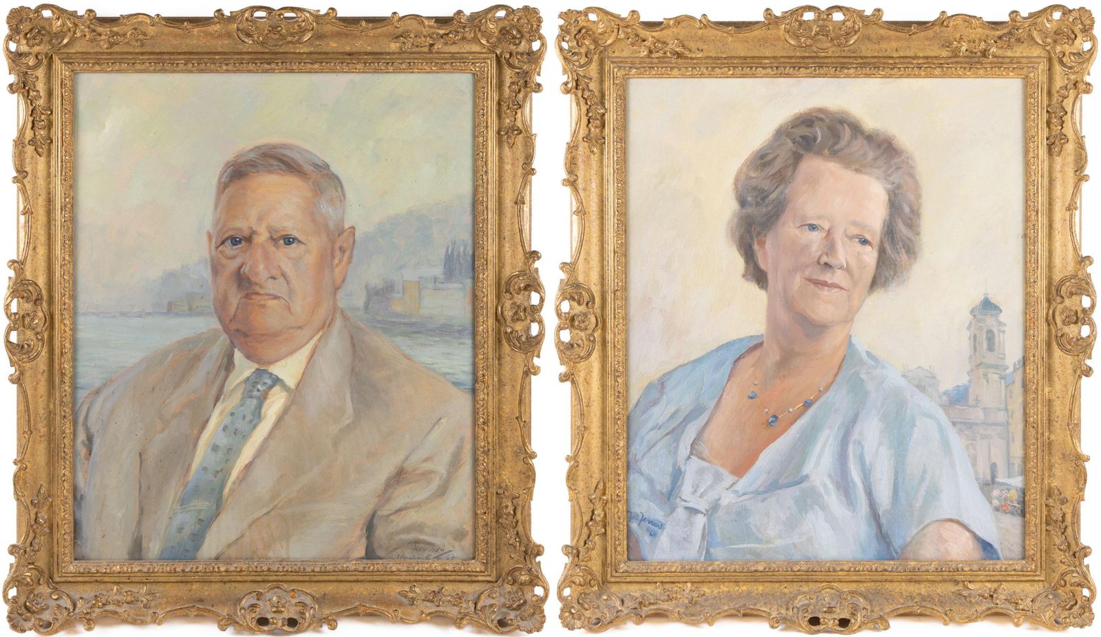 Pair Of Mid 20th C. Italian Portraits In Swept Gilt Frames photo furniture